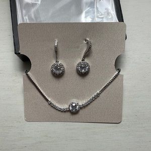 Prom/ bridesmaid earrings and bracelet set. Silver. Adjustable bracelet.
